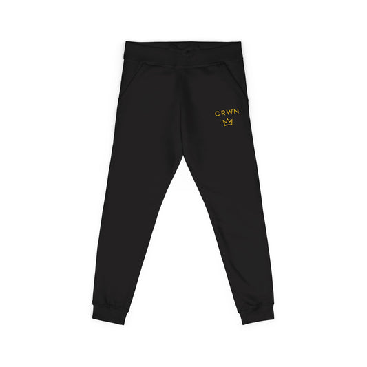 Embroidered 'CROWN' Fleece Sweatpants — White Cozy Joggers