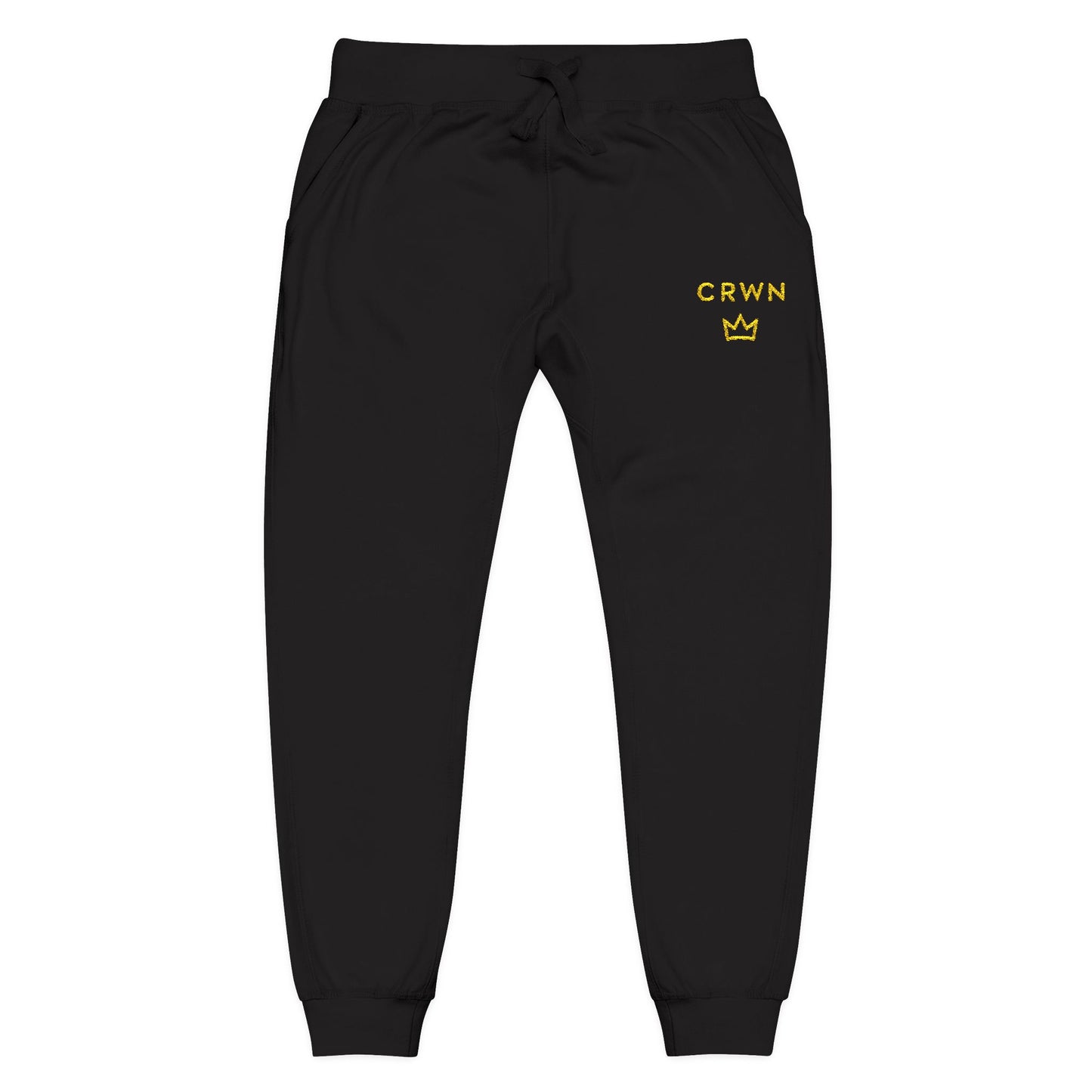 Embroidered 'CROWN' Fleece Sweatpants — White Cozy Joggers