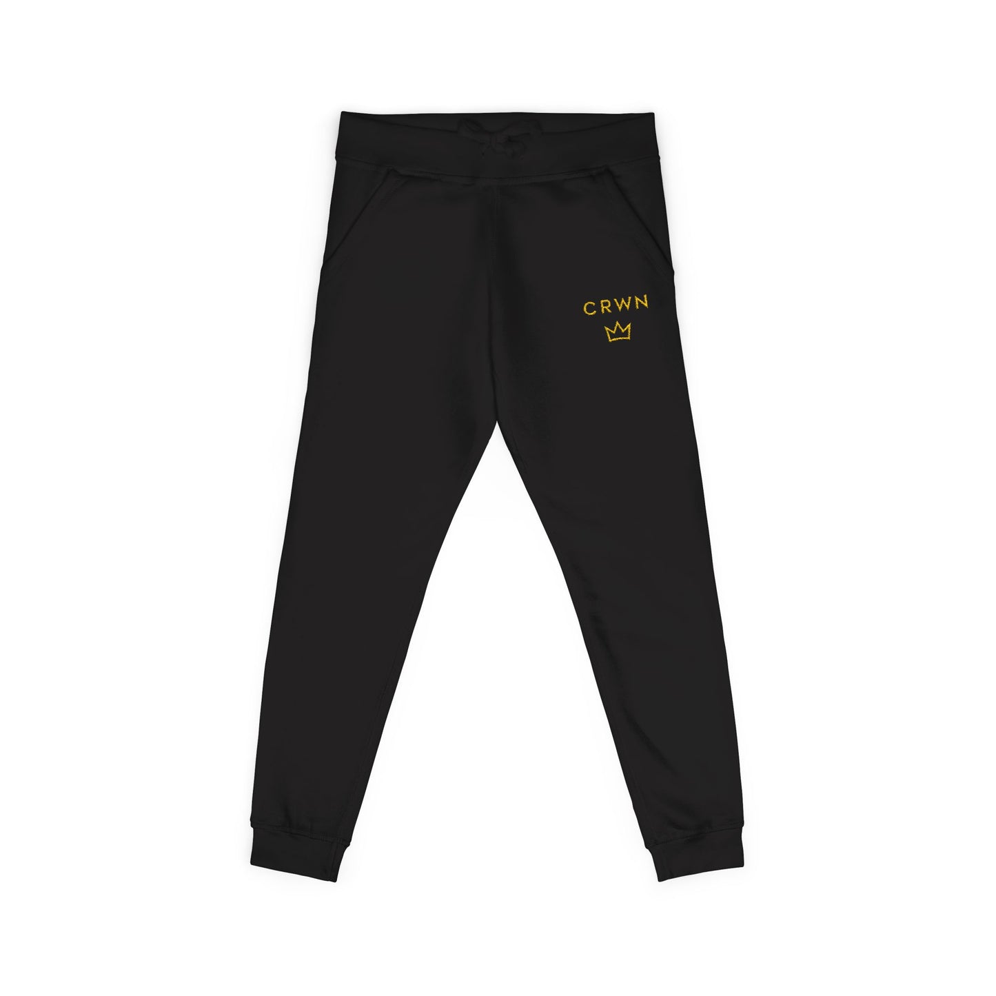 Embroidered 'CROWN' Fleece Sweatpants — White Cozy Joggers